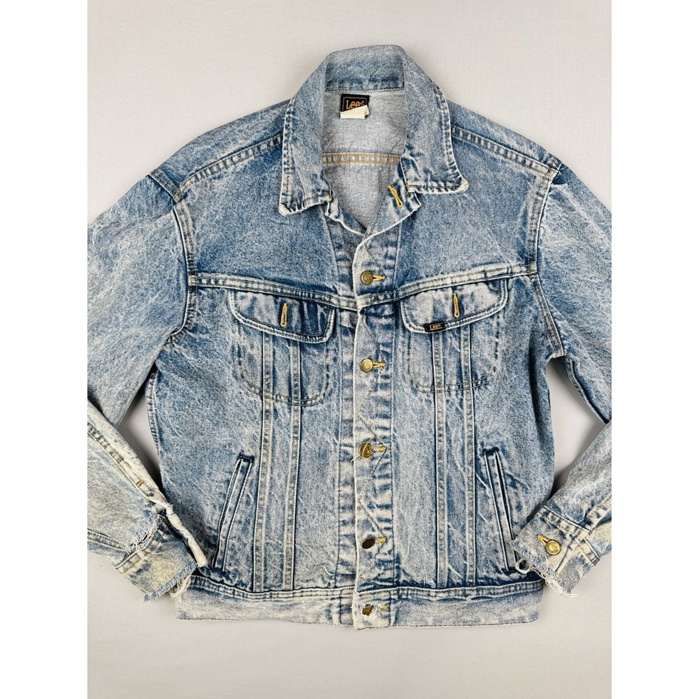 Vintage 80s Lee Riders 153438 USA Denim Trucker Jacket Medium Faded Distressed - Picture 2 of 14